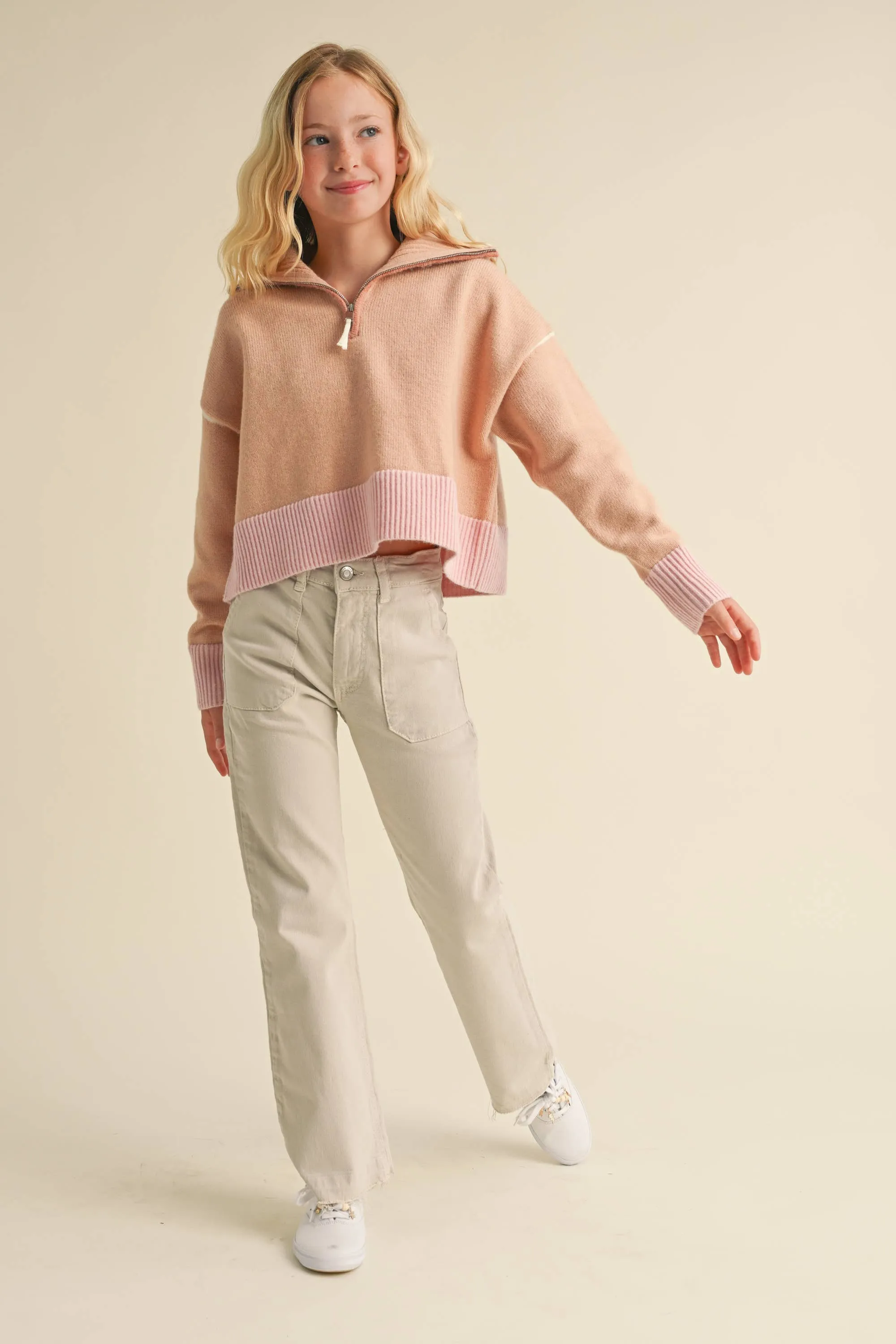 Half Zip Sailor Collar Sweater