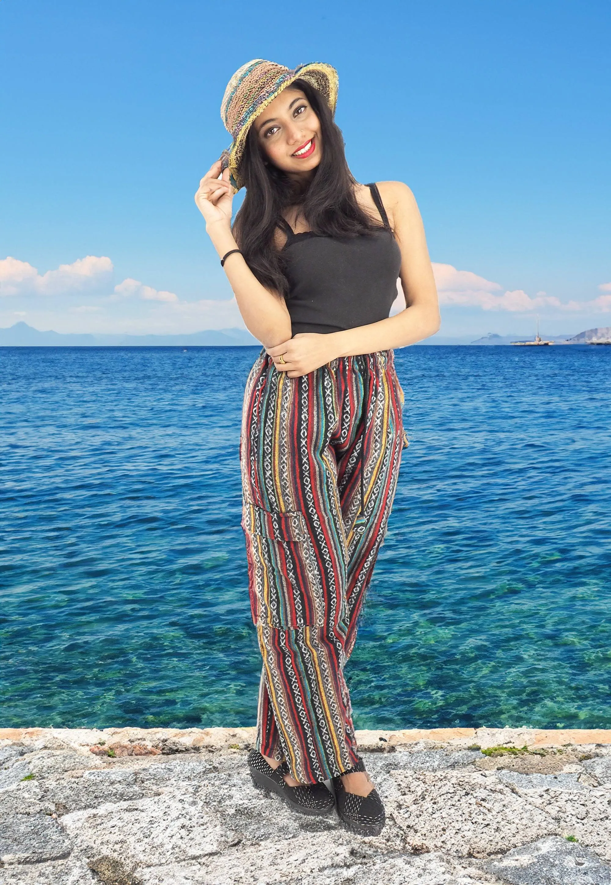 Handmade Casual Boho Hippie Cotton Stripe Pants Multi Color Size S-M-L-XL