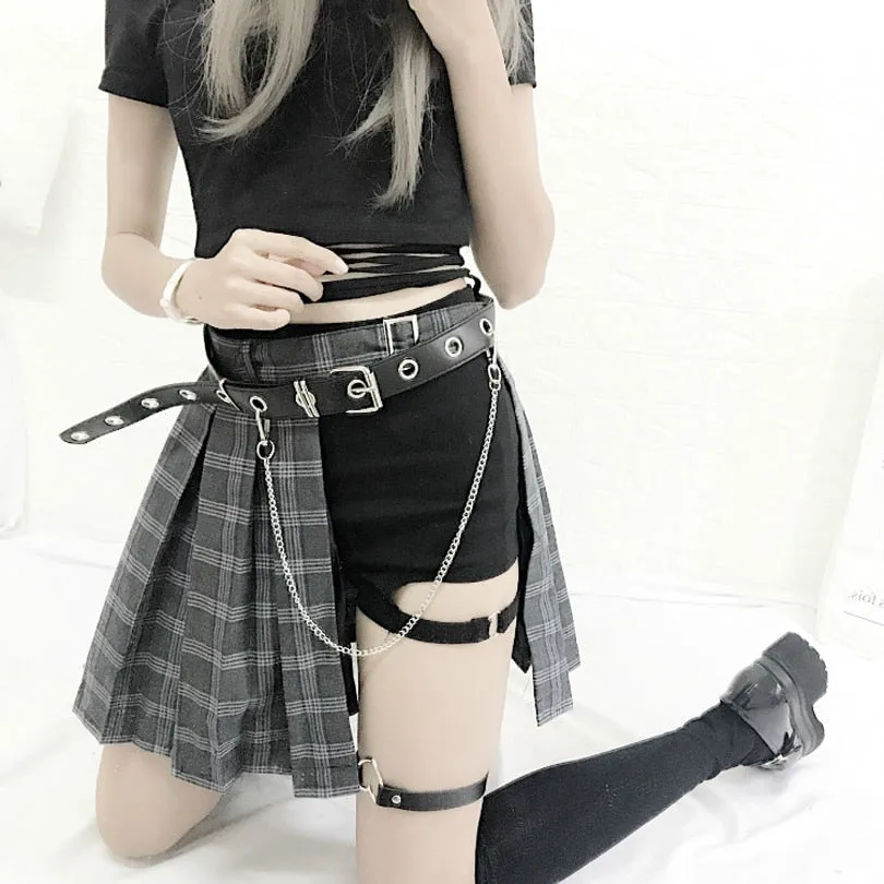 Harajuku Punk Style Plaid Irregular Skirts Women Asymmetrical High Waist  Skirts Pleated Girls Gothic Half Skirts Fashion Skirt