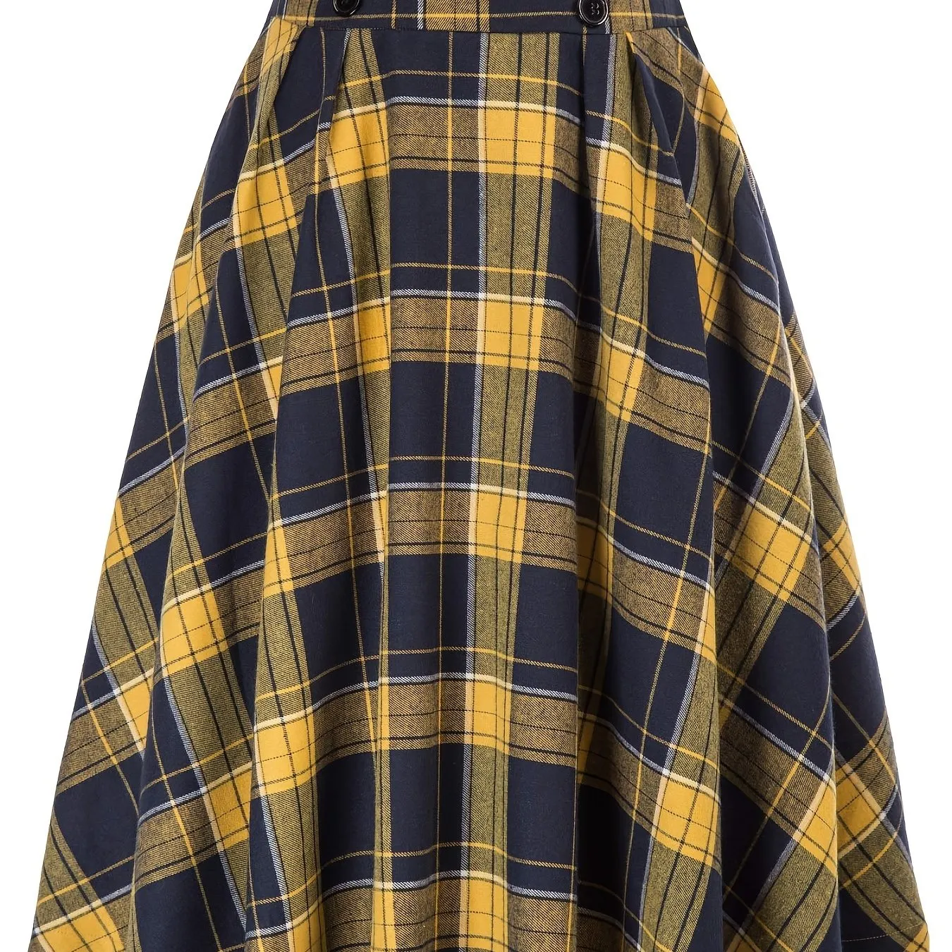 High Waist Button Plaid Ruffled Hem Vintage Loose Stylish Midi Skirt