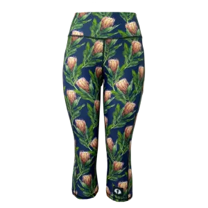 High Waist Funky 3/4 Leggings - Protea 03