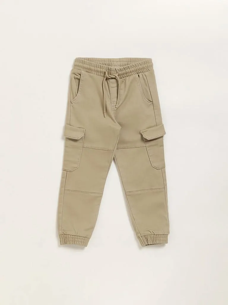 HOP Kids Beige Mid Rise Cargo Style Joggers