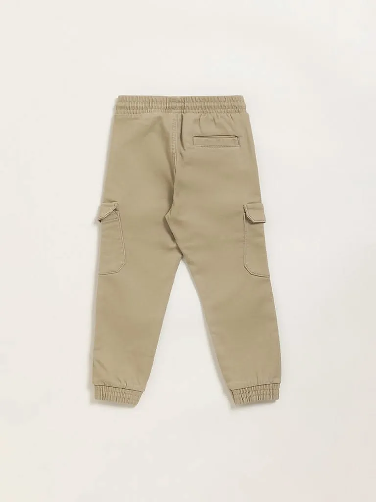 HOP Kids Beige Mid Rise Cargo Style Joggers