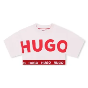 Hugo Kids Short Sleeve Crop Top T-Shirt - Pink