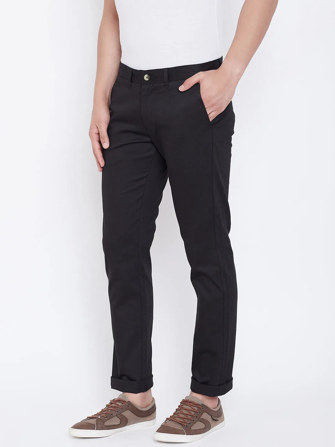 JUMP USA Men Black Regular Fit Solid Trousers