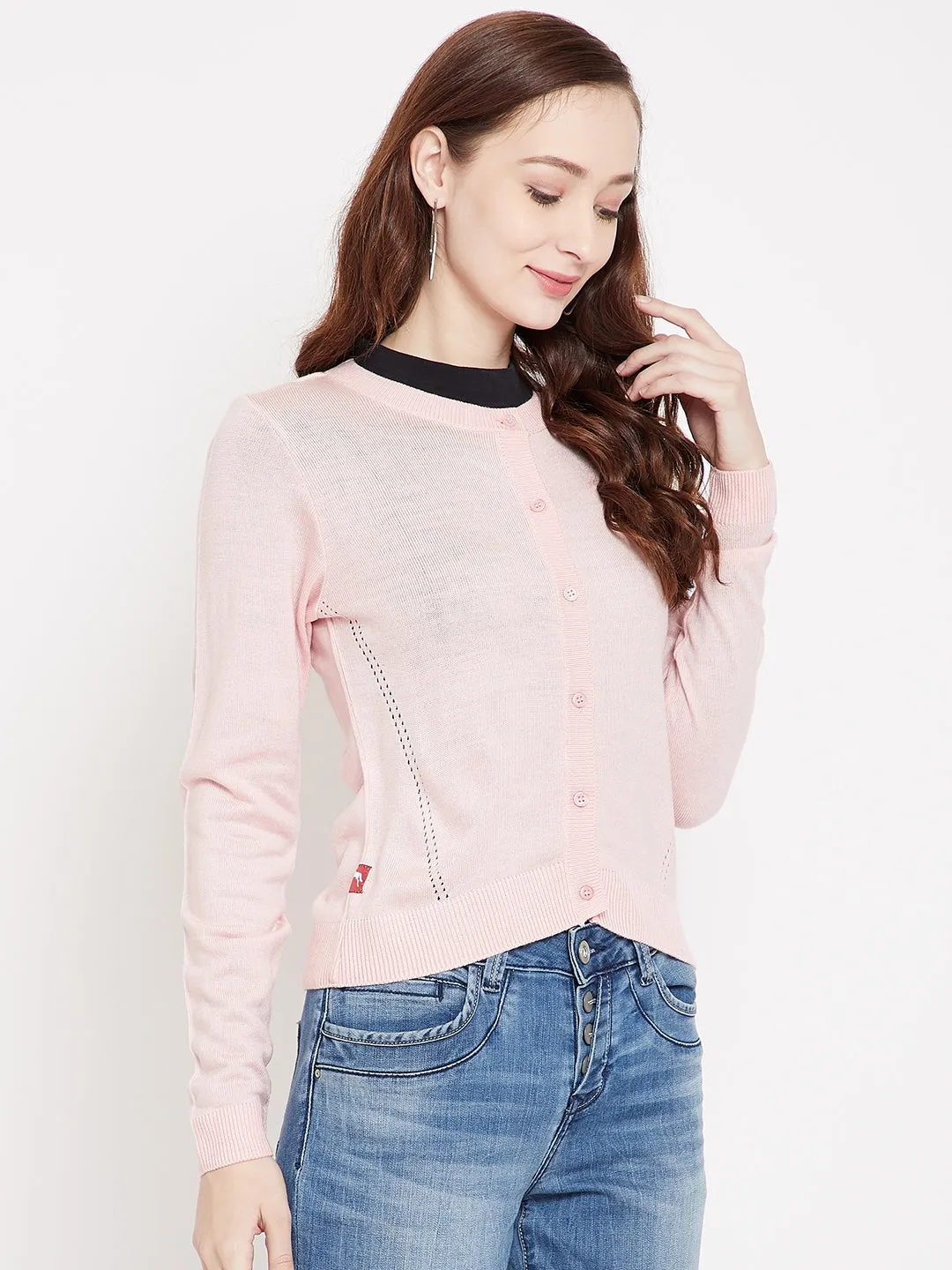 JUMP USA Women Pink Henley Neck Sweaters