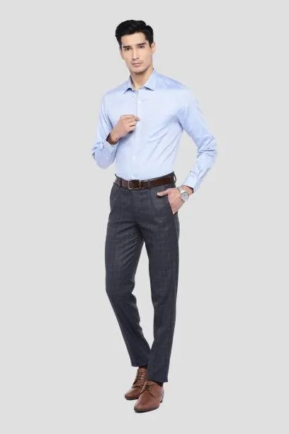 Light Blue Cotton Self Design Slim Fit Shirts