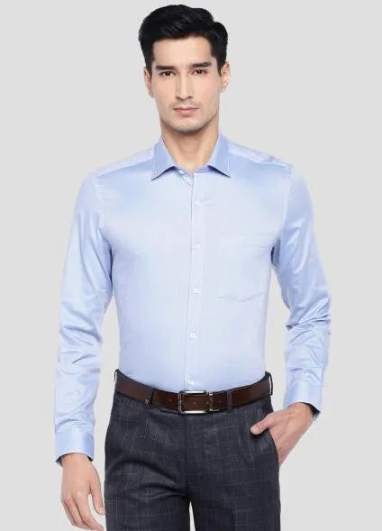 Light Blue Cotton Self Design Slim Fit Shirts