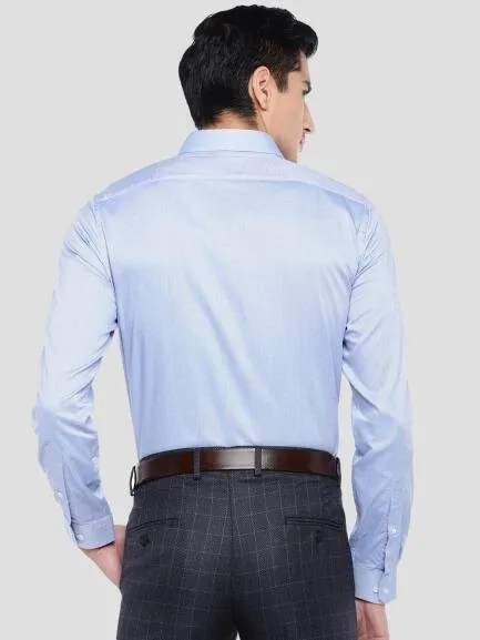 Light Blue Cotton Self Design Slim Fit Shirts