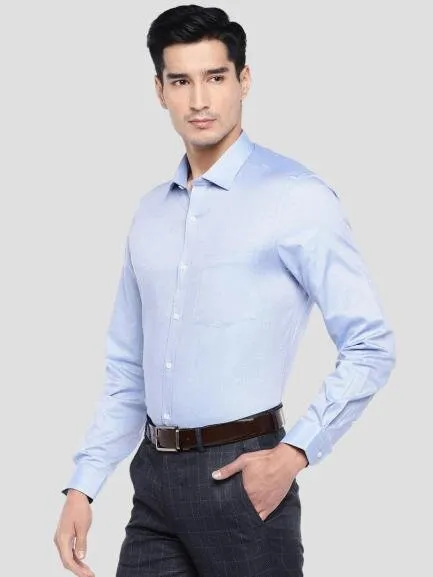 Light Blue Cotton Self Design Slim Fit Shirts