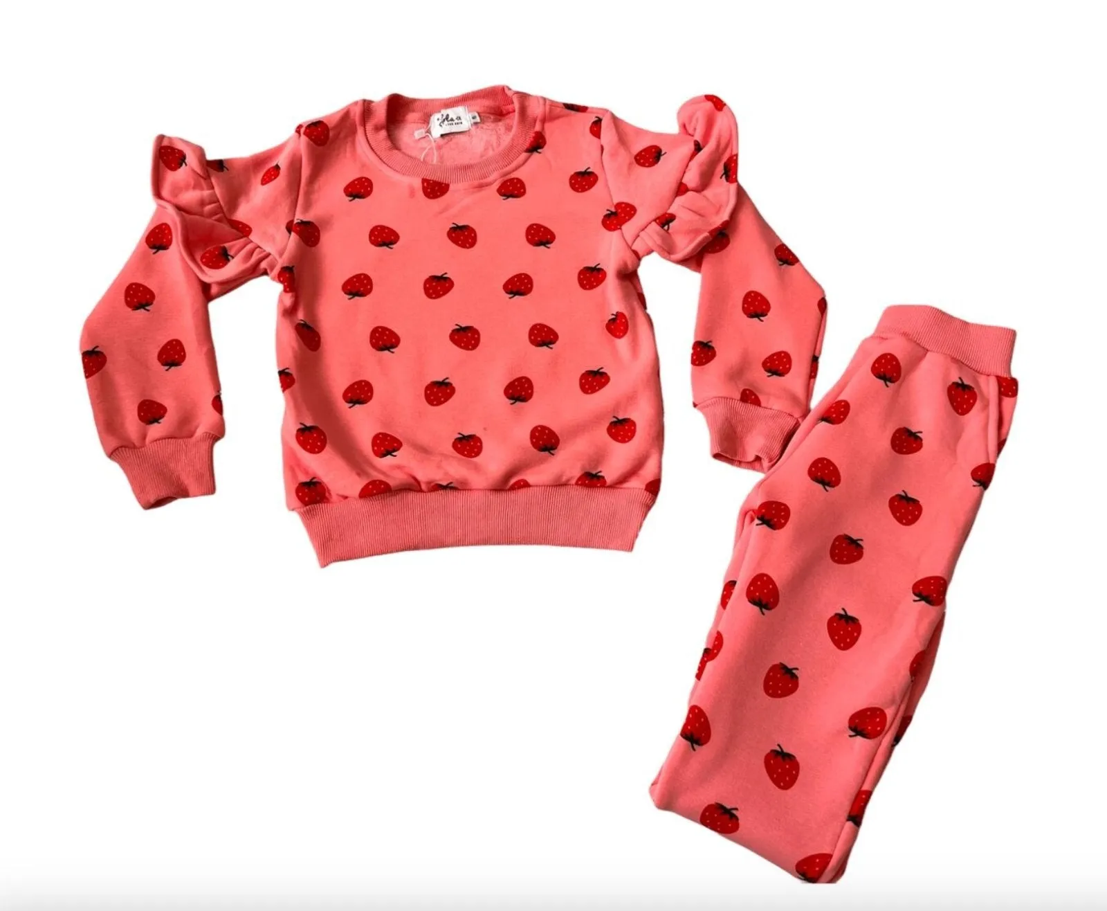 Lola and The Boys Strawberry Ruffle Jogger Set