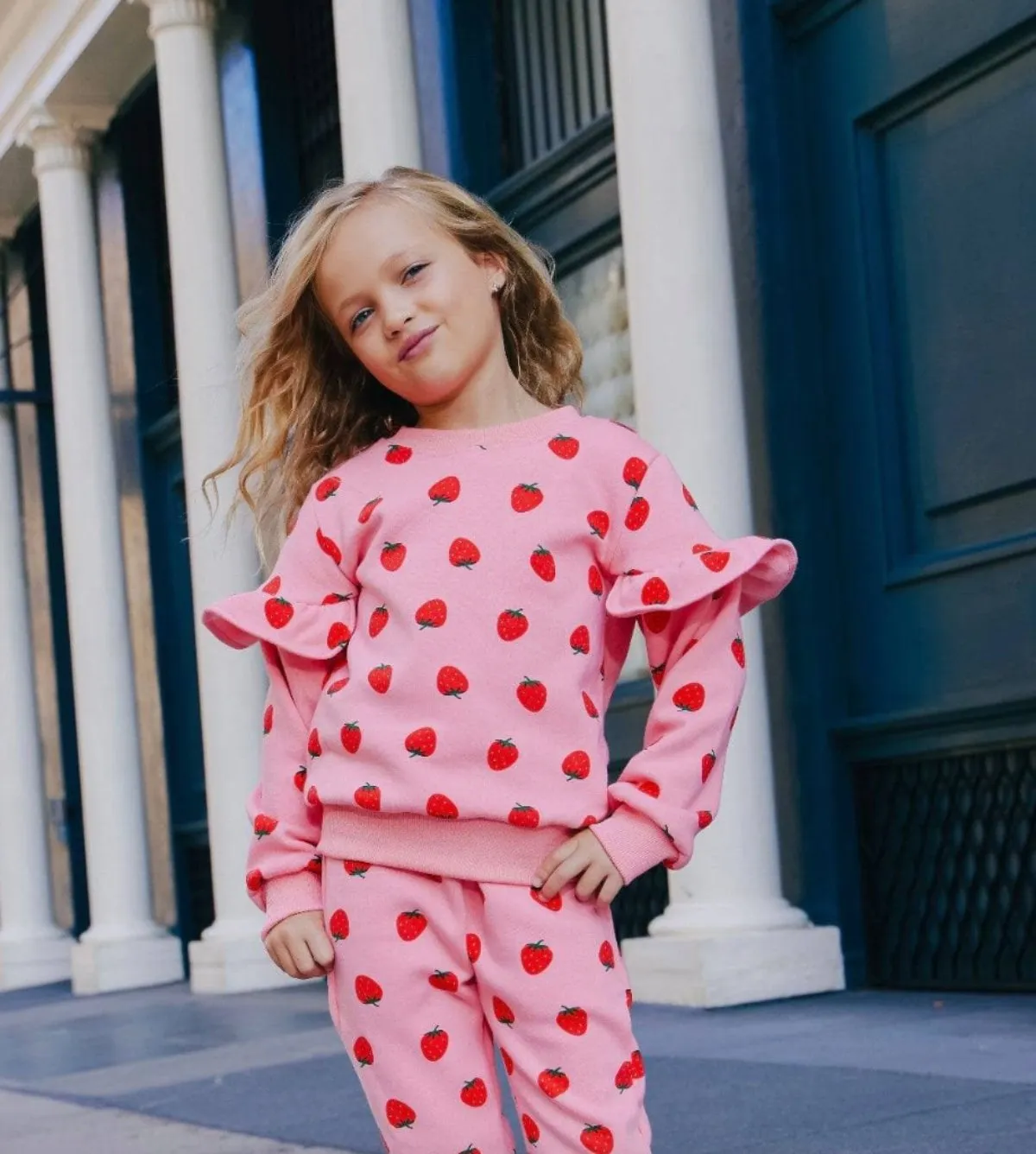 Lola and The Boys Strawberry Ruffle Jogger Set