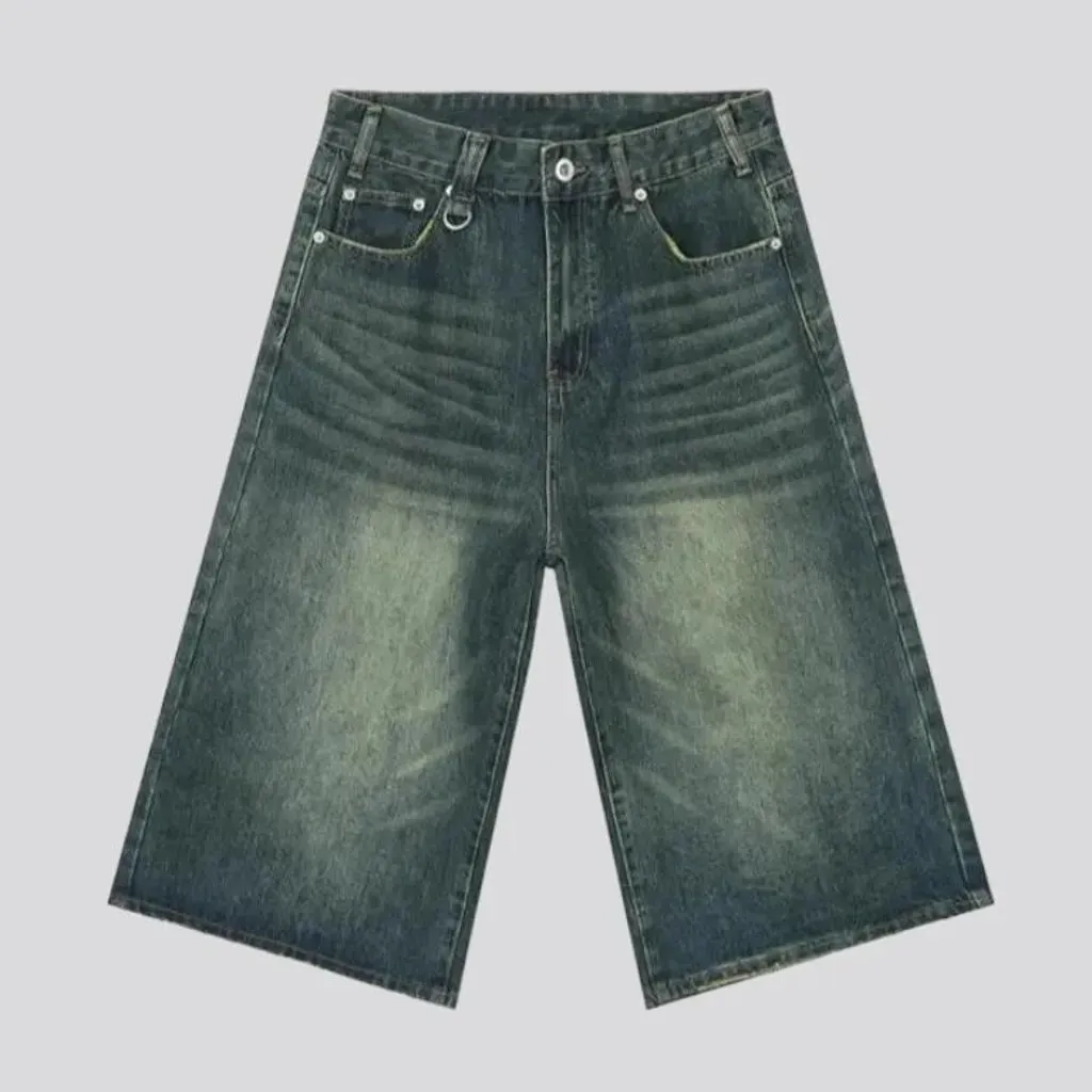 Medium-wash high-waist jeans shorts for men