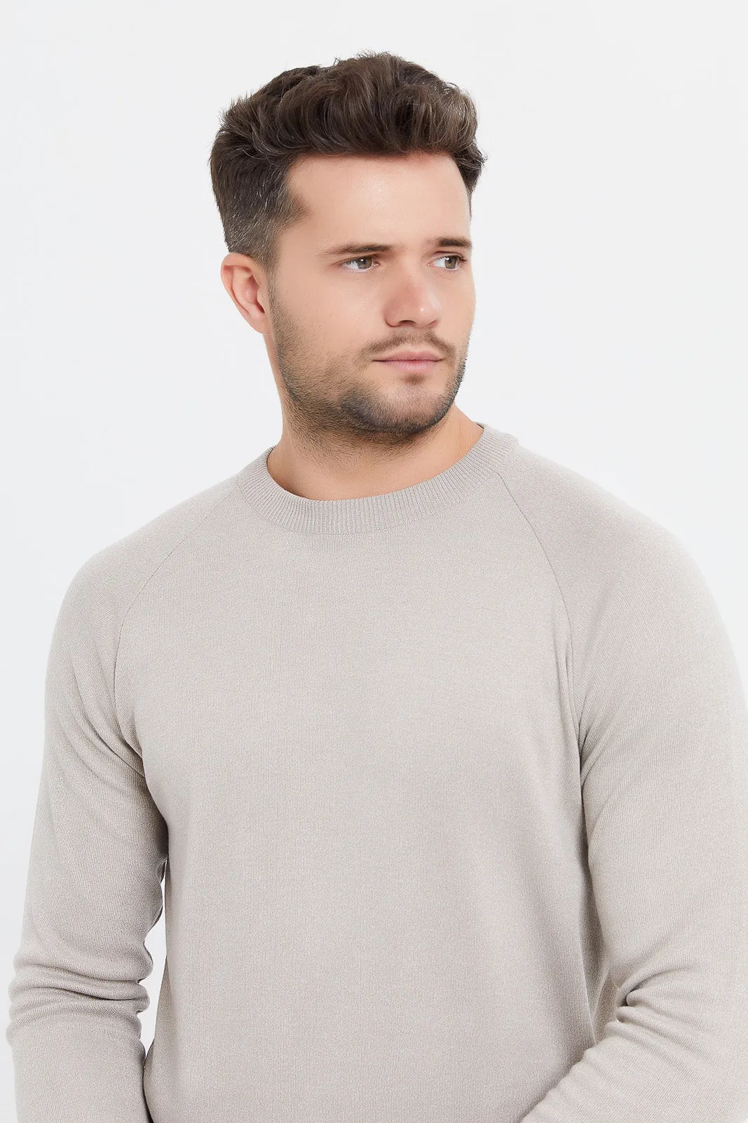 Men Beige Plain Sweater