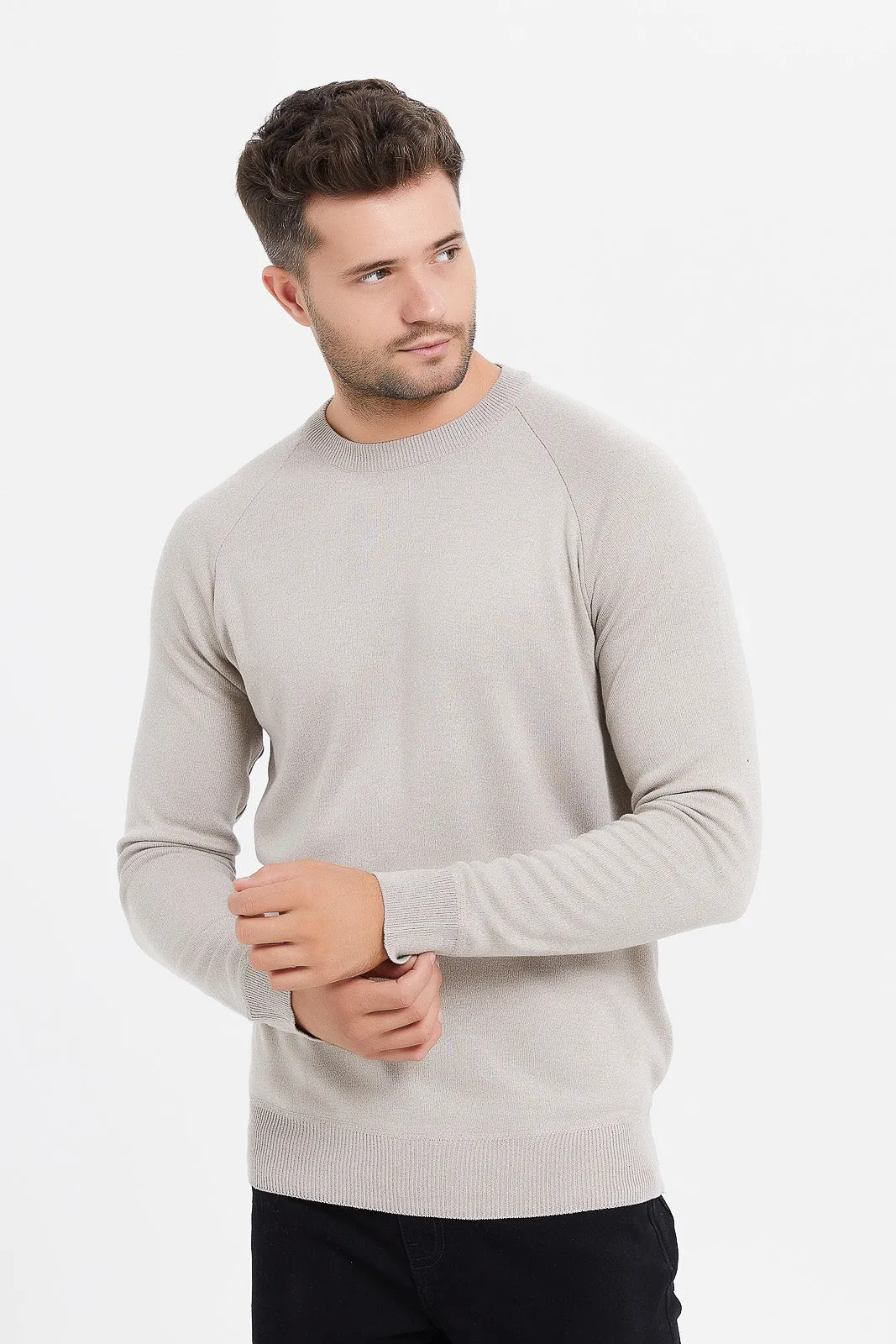 Men Beige Plain Sweater