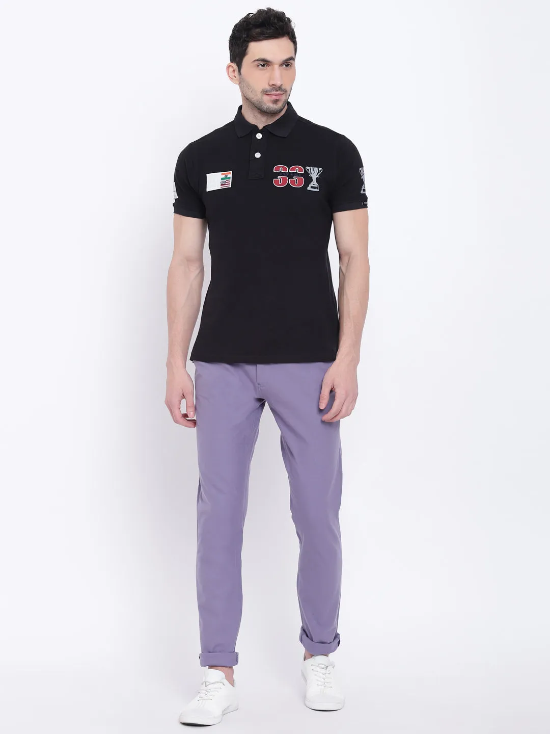 Men Casual Solid Purple Chinos