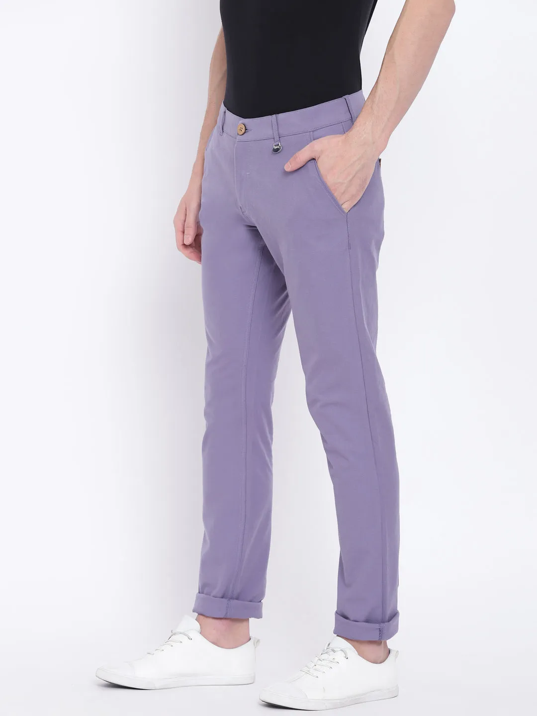 Men Casual Solid Purple Chinos