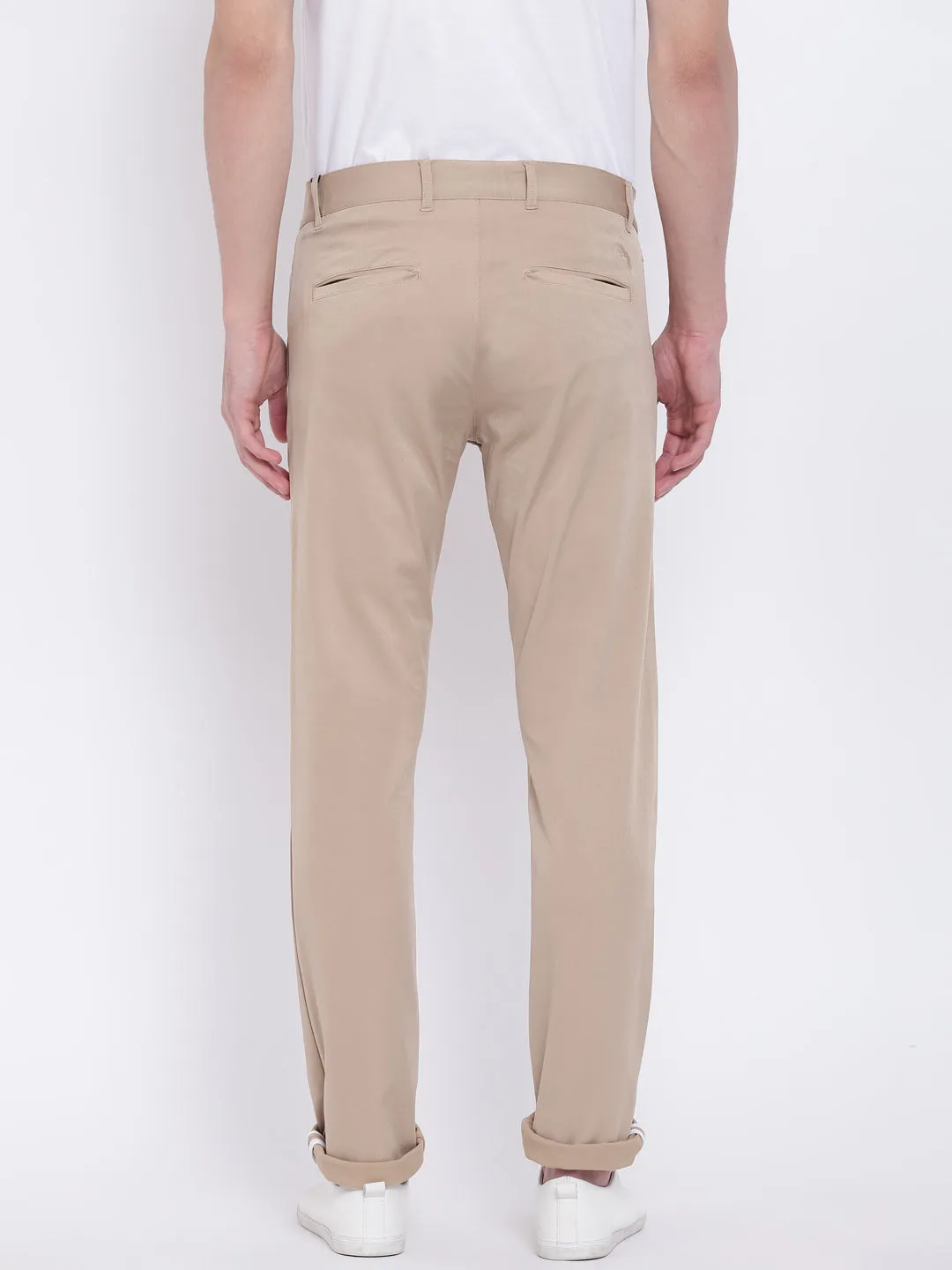 Men Casual Solid Tan Chinos