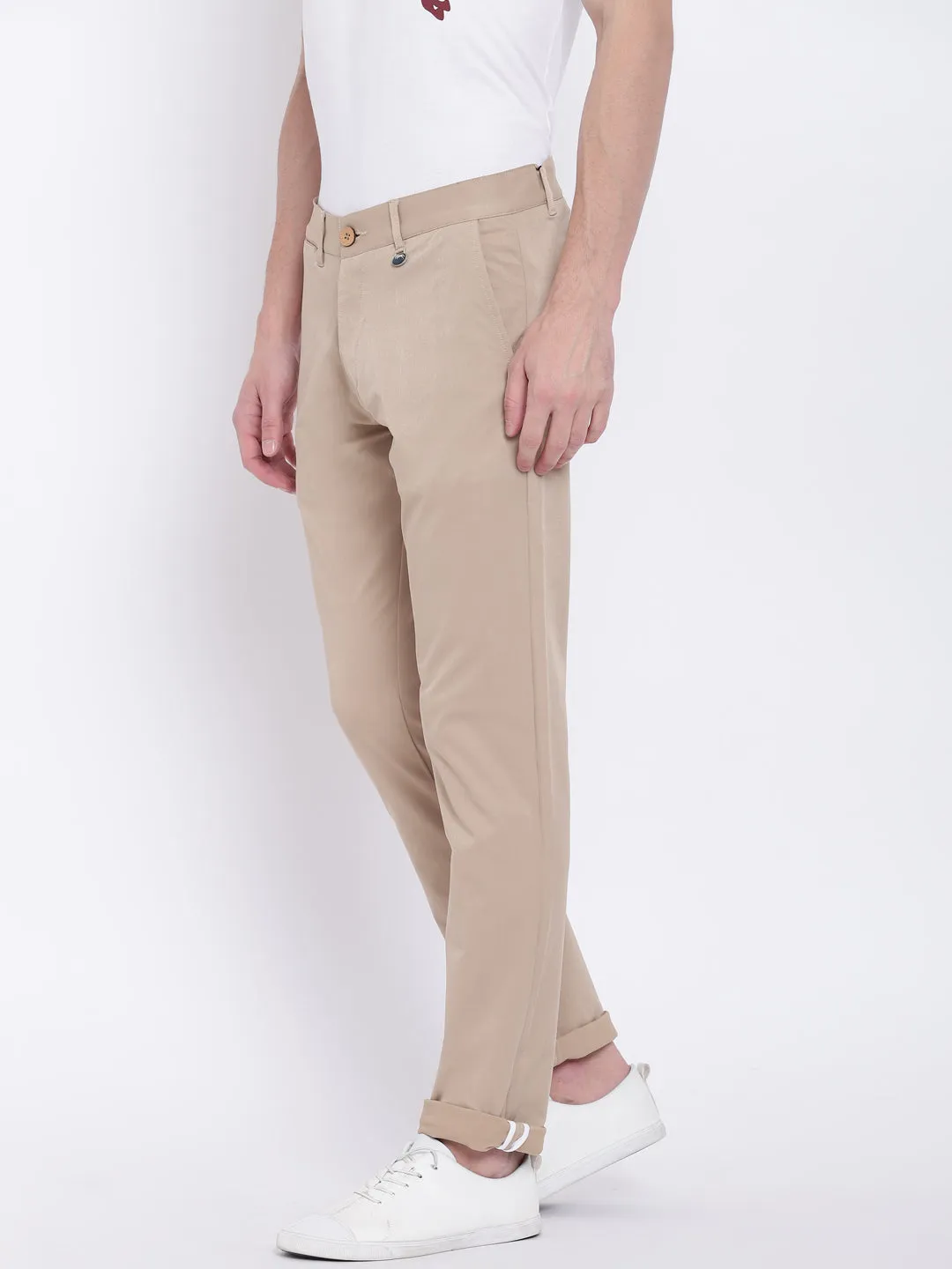 Men Casual Solid Tan Chinos