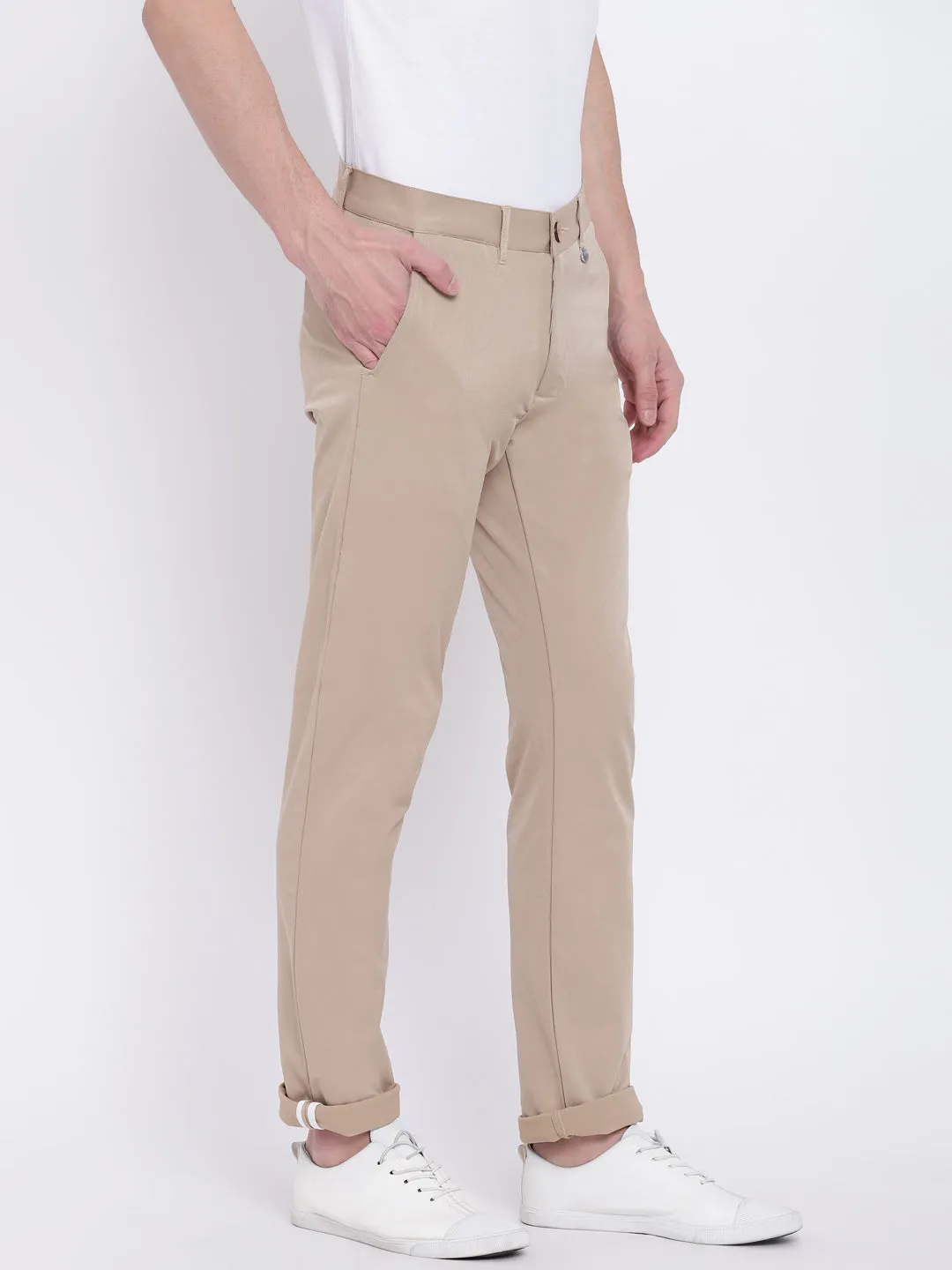 Men Casual Solid Tan Chinos