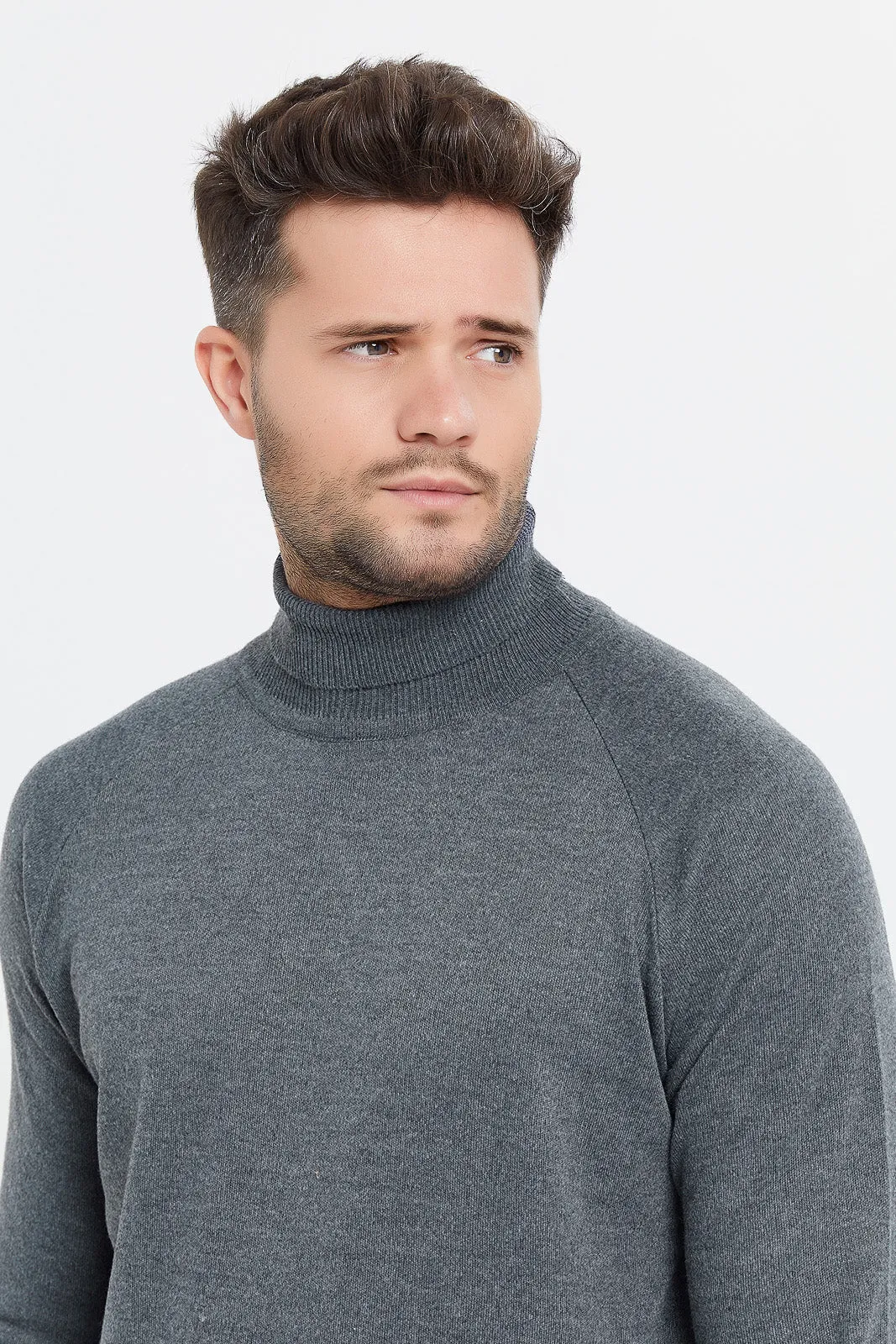 Men Charcoal Turtleneck Sweater