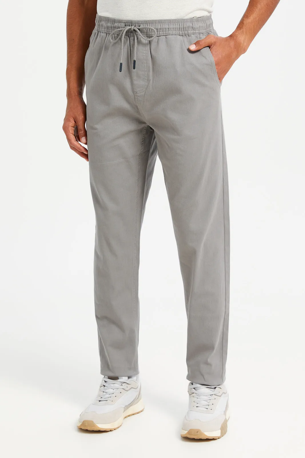 Men Grey Twill Jogger Pants