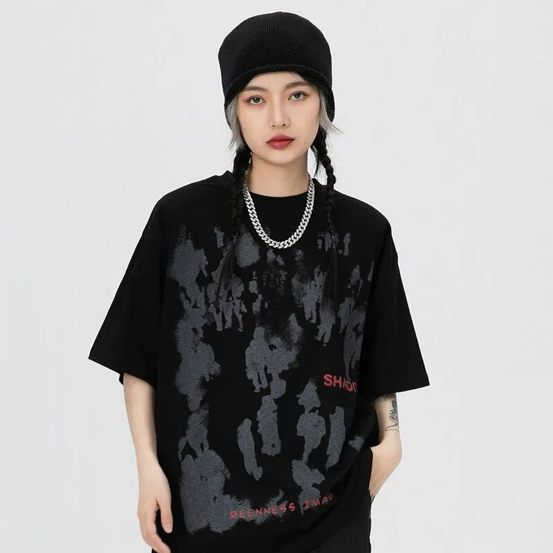 Men's Shadow Letter Printed T-Shirt - Harajuku Cotton Casual Tops