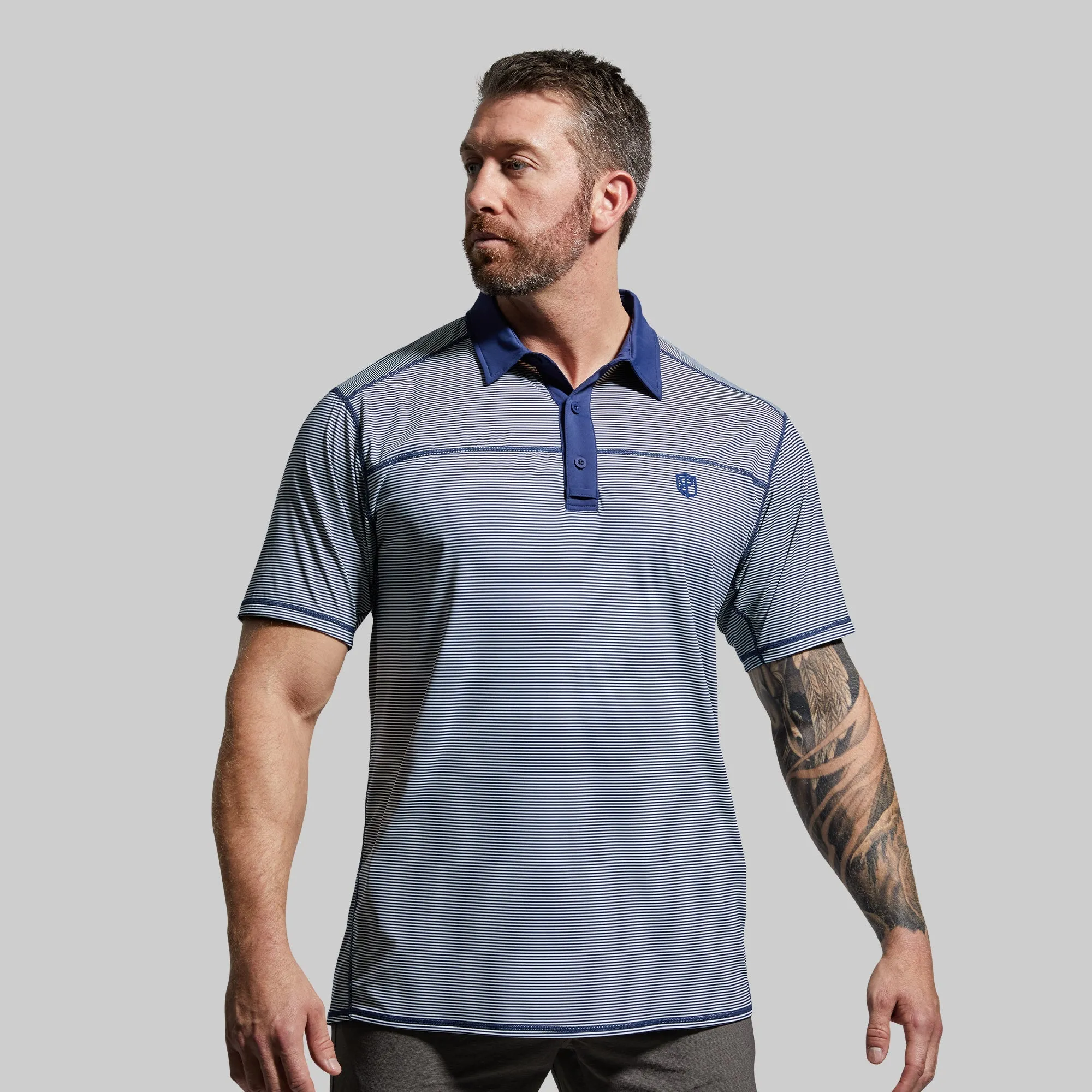 Men's Tek Polo (Midnight Blue Stripe)