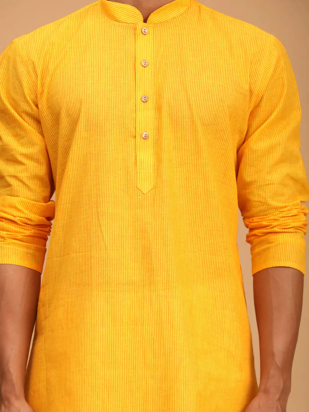 Men's Yellow Pure Cotton Kurta - Vastramay