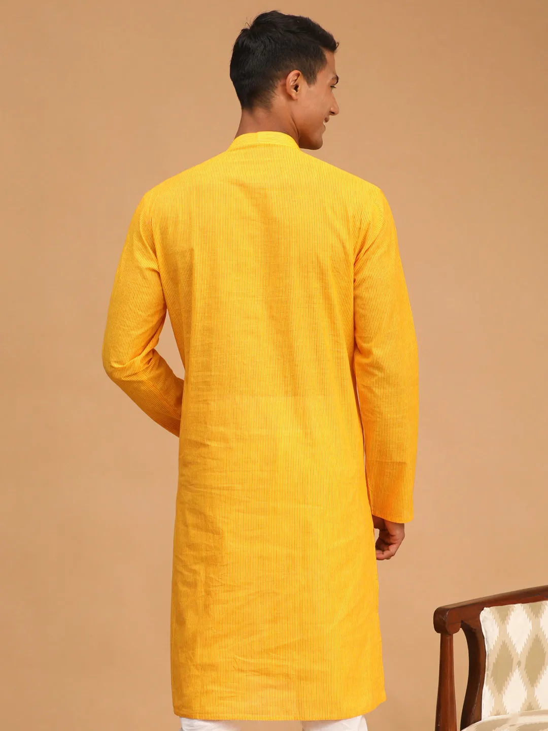 Men's Yellow Pure Cotton Kurta - Vastramay