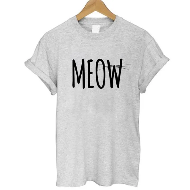 Meow Print Women Cat T-Shirt