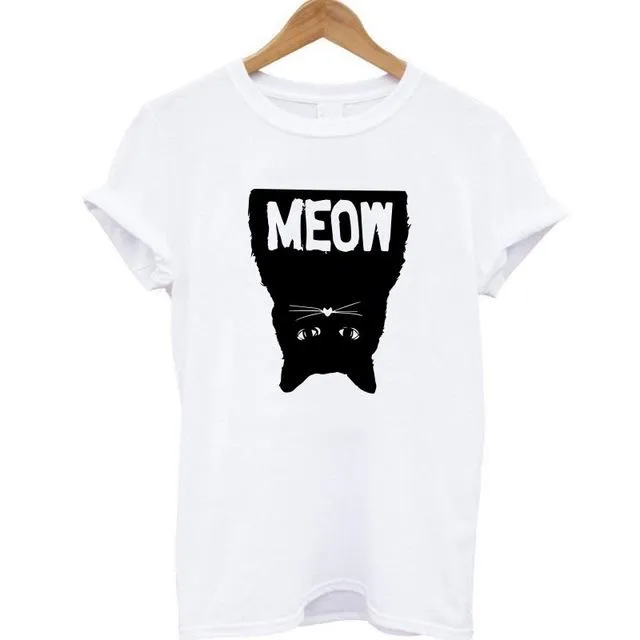 Meow Print Women Cat T-Shirt