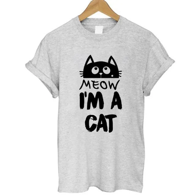 Meow Print Women Cat T-Shirt