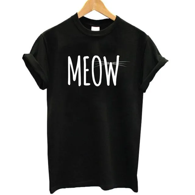 Meow Print Women Cat T-Shirt