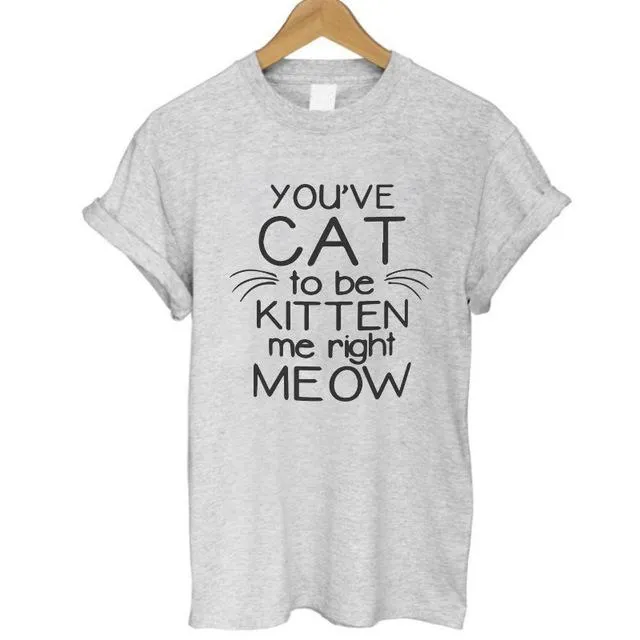 Meow Print Women Cat T-Shirt