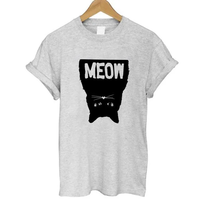 Meow Print Women Cat T-Shirt