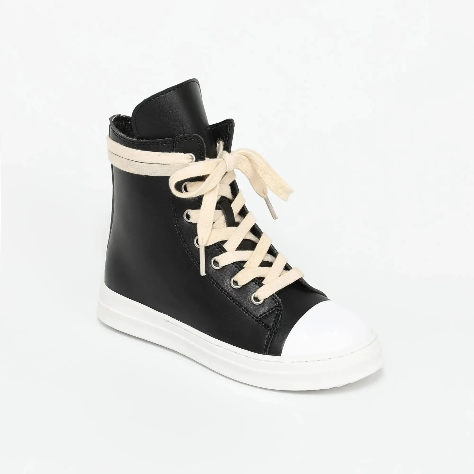 MOF Kids Leather Ankle High-Top sneakers - Zipper and Laces Casual Sneakers