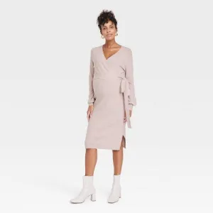 New - Isabel Maternity Women's Midi Sweater Dress Tie-Front Jersey Knit