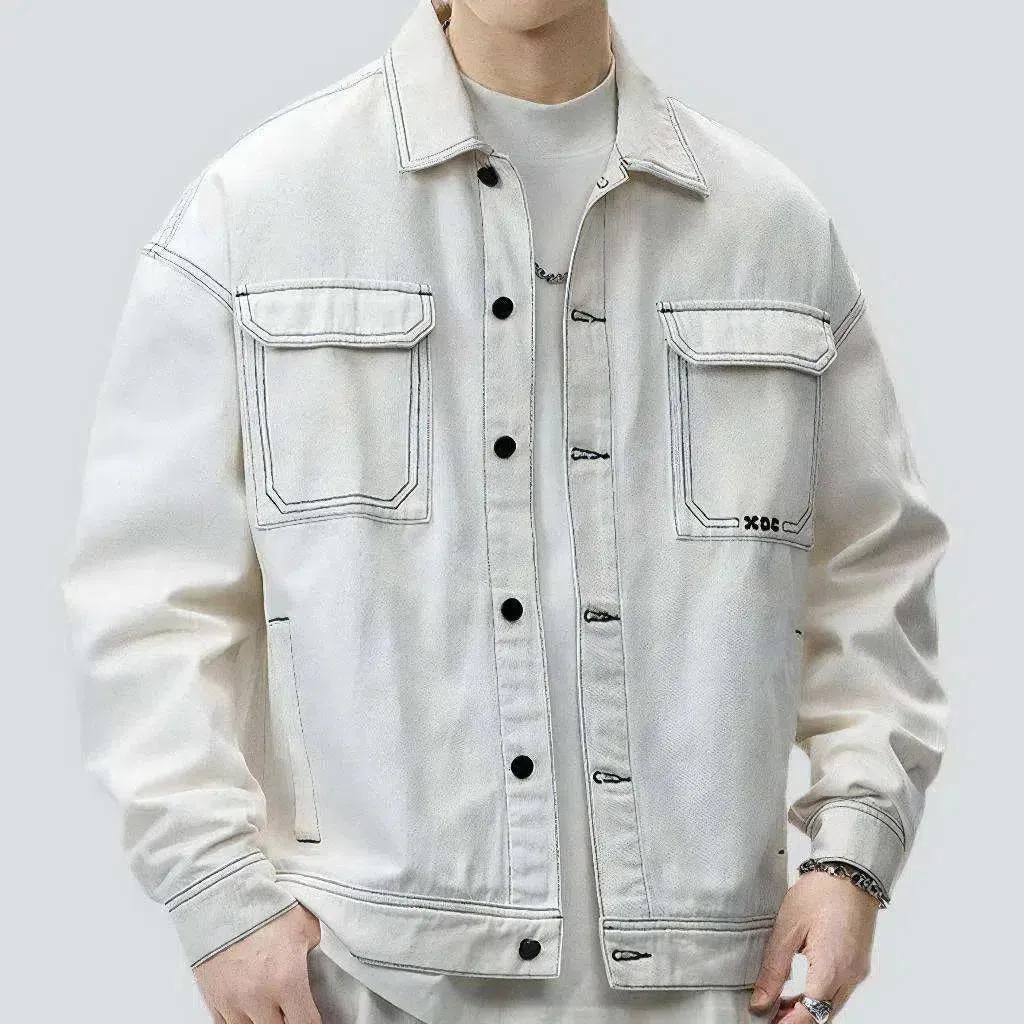 Oversized contrast-stitching jeans jacket
 for men