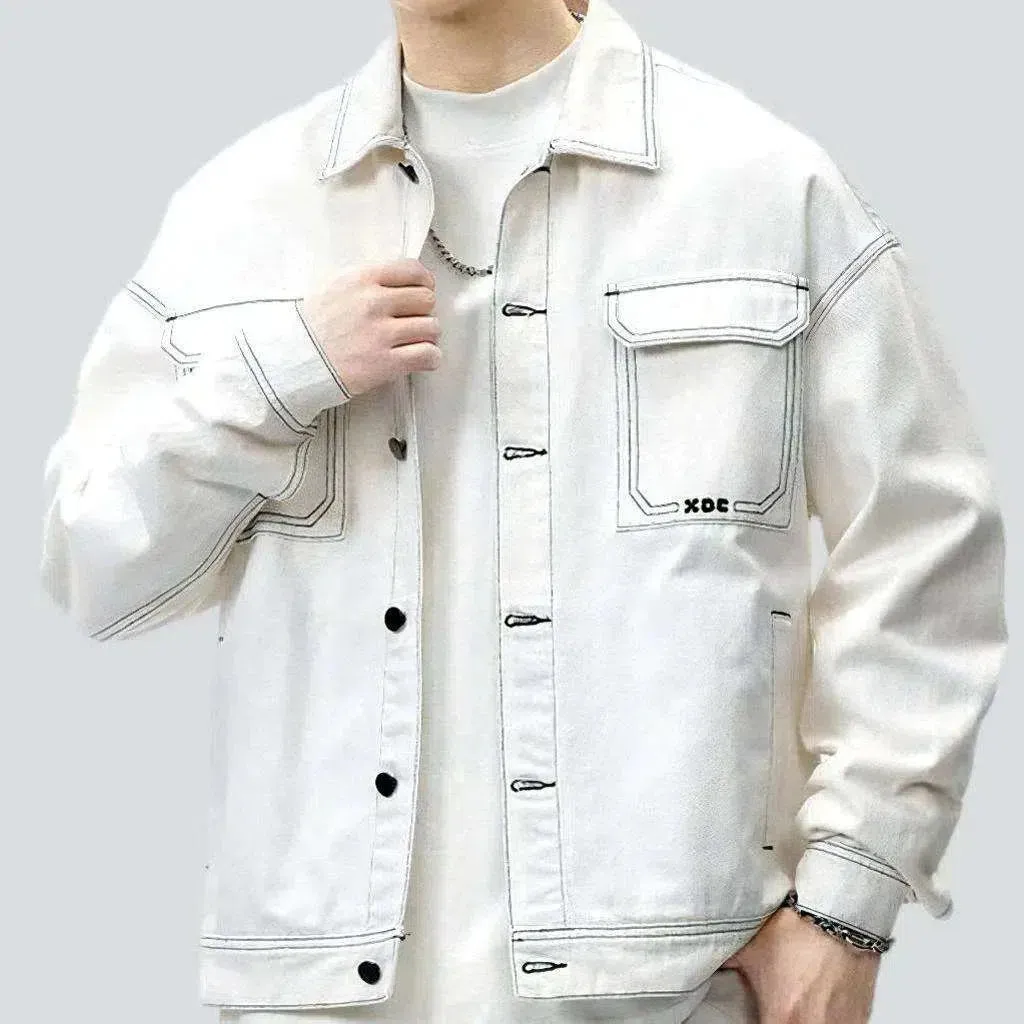 Oversized contrast-stitching jeans jacket
 for men