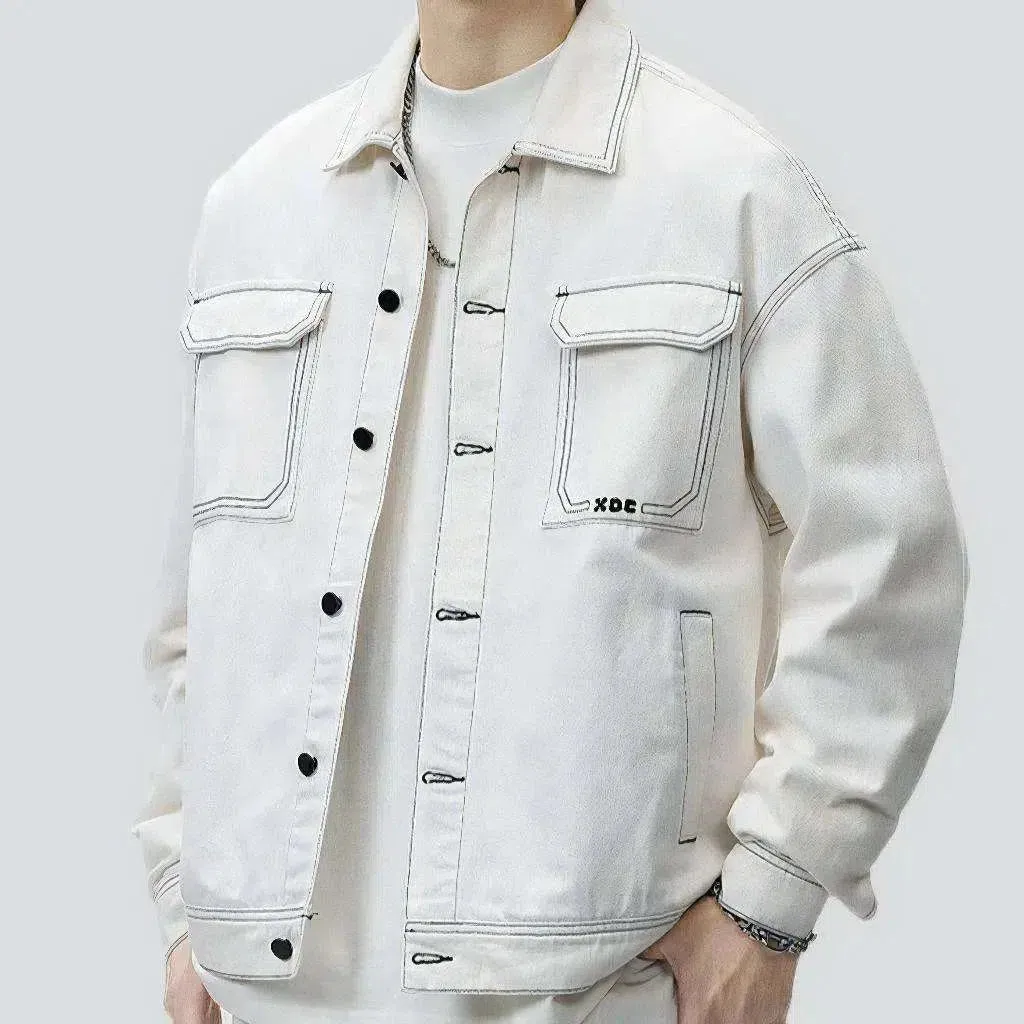 Oversized contrast-stitching jeans jacket
 for men