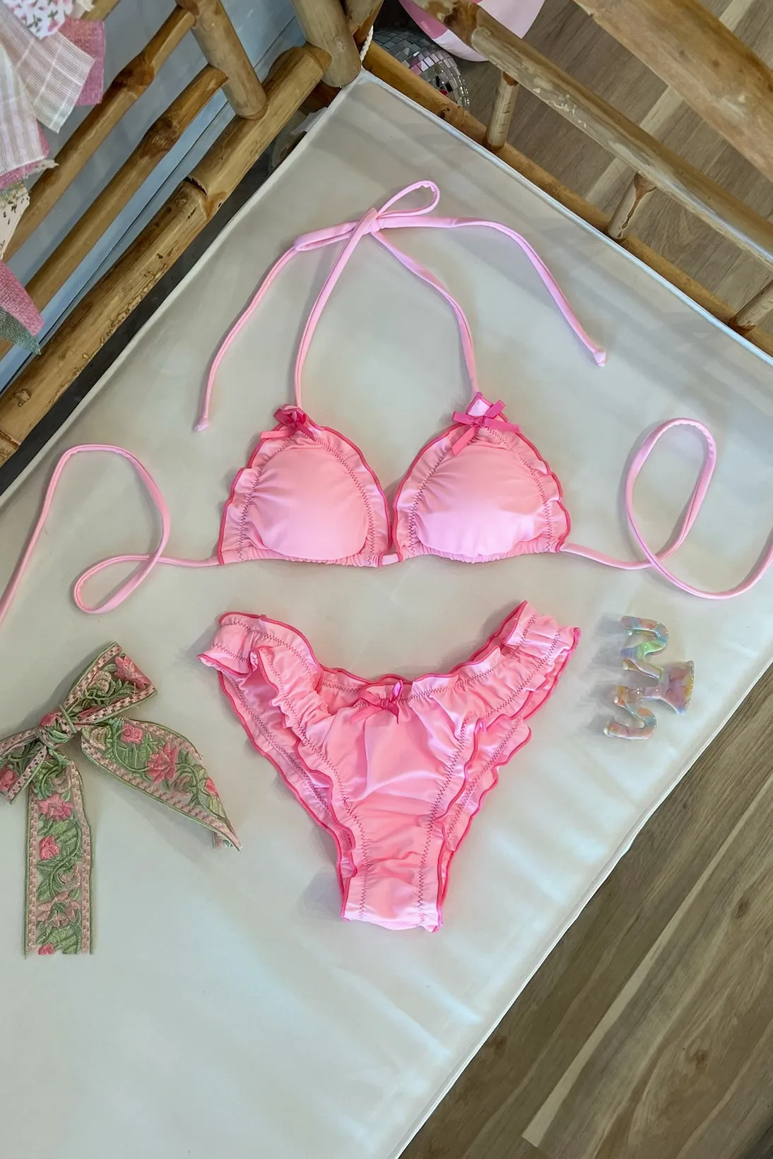 Pink Ruched Bikini Bottom