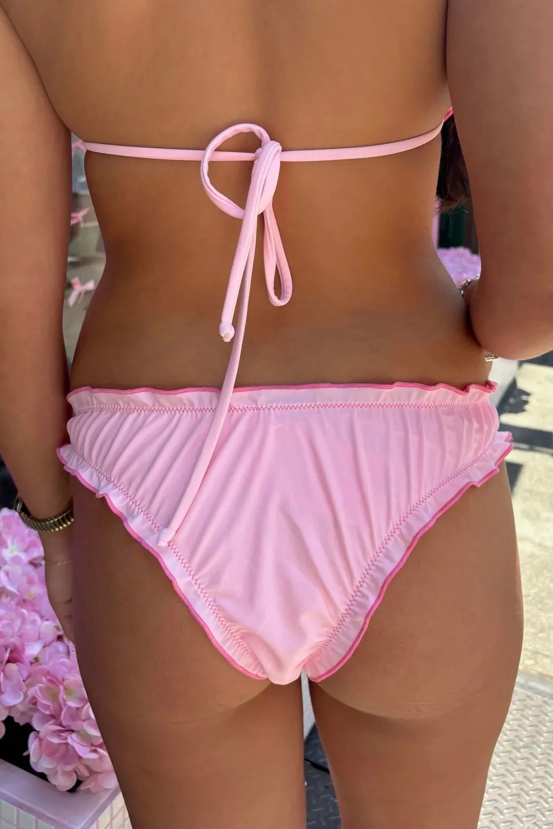 Pink Ruched Bikini Bottom