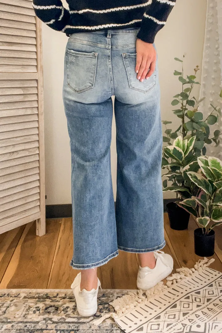 PLUS Frayed Hem Wide Leg Jeans