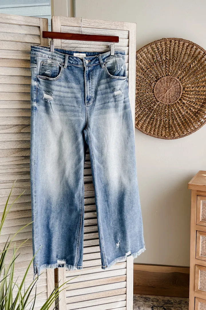 PLUS Frayed Hem Wide Leg Jeans