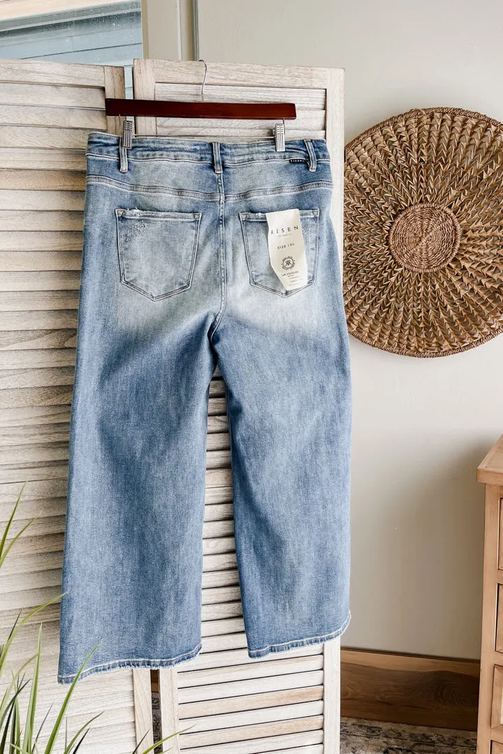 PLUS Frayed Hem Wide Leg Jeans