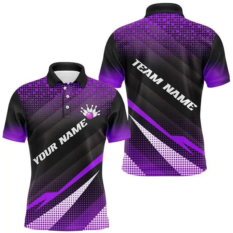 Purple Bowling Custom Men Bowling Long Sleeve Polo, Quarter zip Shirts Bowling Team Jerseys Bowling Tournament