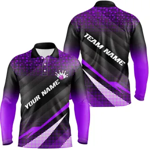 Purple Bowling Custom Men Bowling Long Sleeve Polo, Quarter zip Shirts Bowling Team Jerseys Bowling Tournament