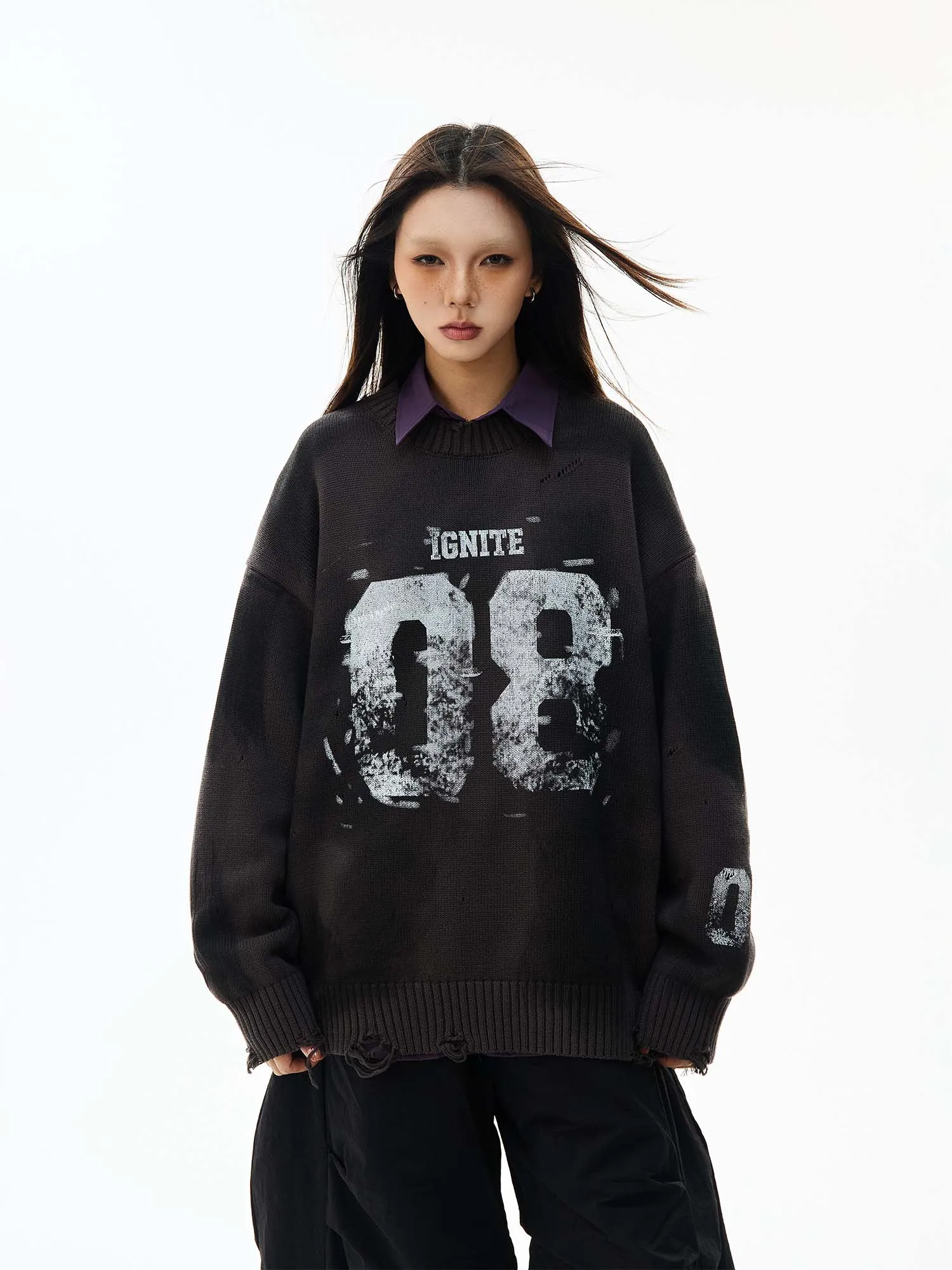 QS091B damage knit tops