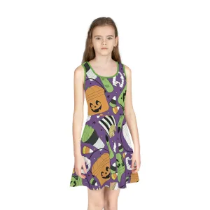 Retro Halloween Bucket Girls' Sleeveless Sundress